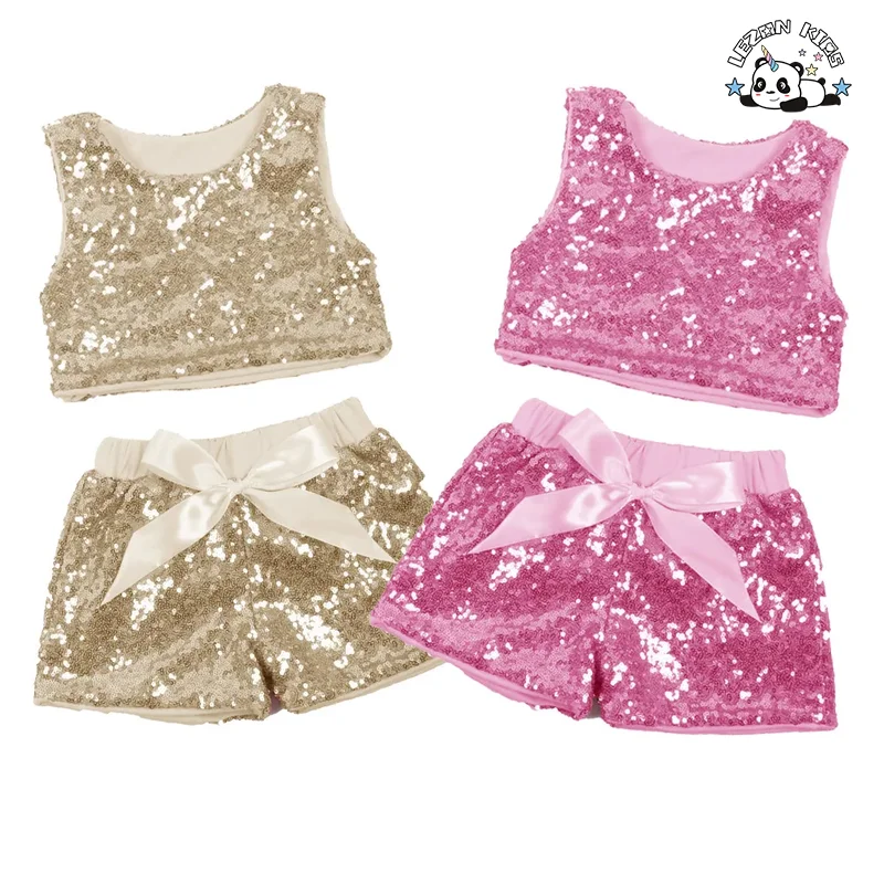 LEZONKIDS - Customizable Summer Girl's Sleeveless Sequins Tank Top Shorts Fashion Two Piece Top Shorts Suits